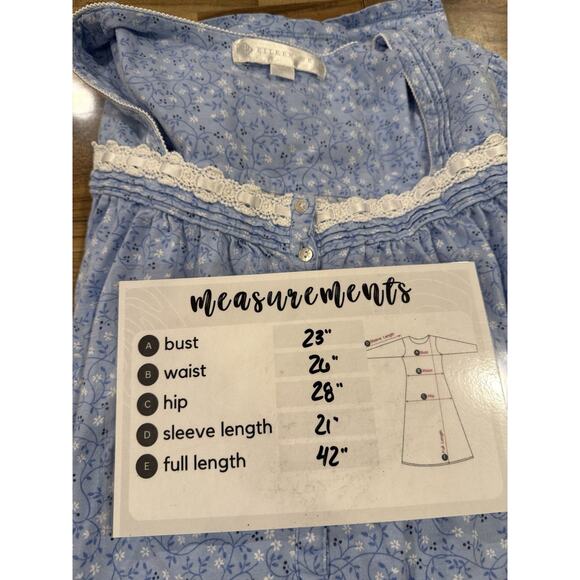 EILEEN WEST Blue Vines 100% COTTON KNIT Long Sleeve Short Nightgown Sz Large - Picture 8 of 8